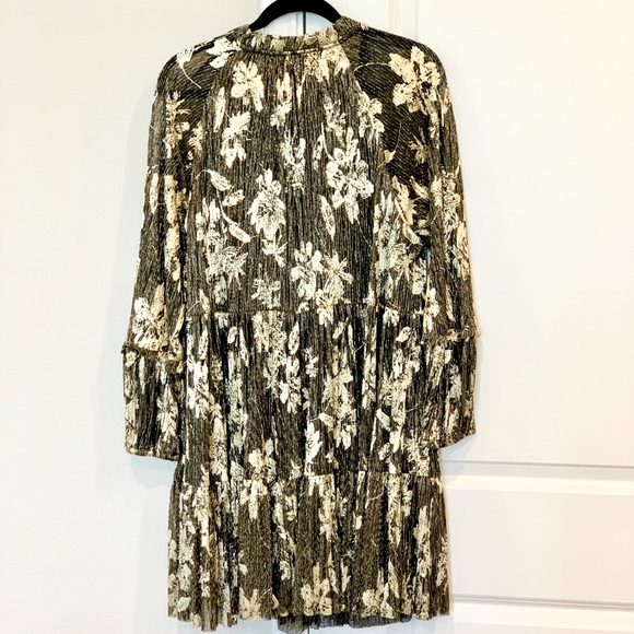 NEW Vince Camuto Lurex Floral Print Tiered Shift Dress Black & Gold Size XL - Picture 10 of 15